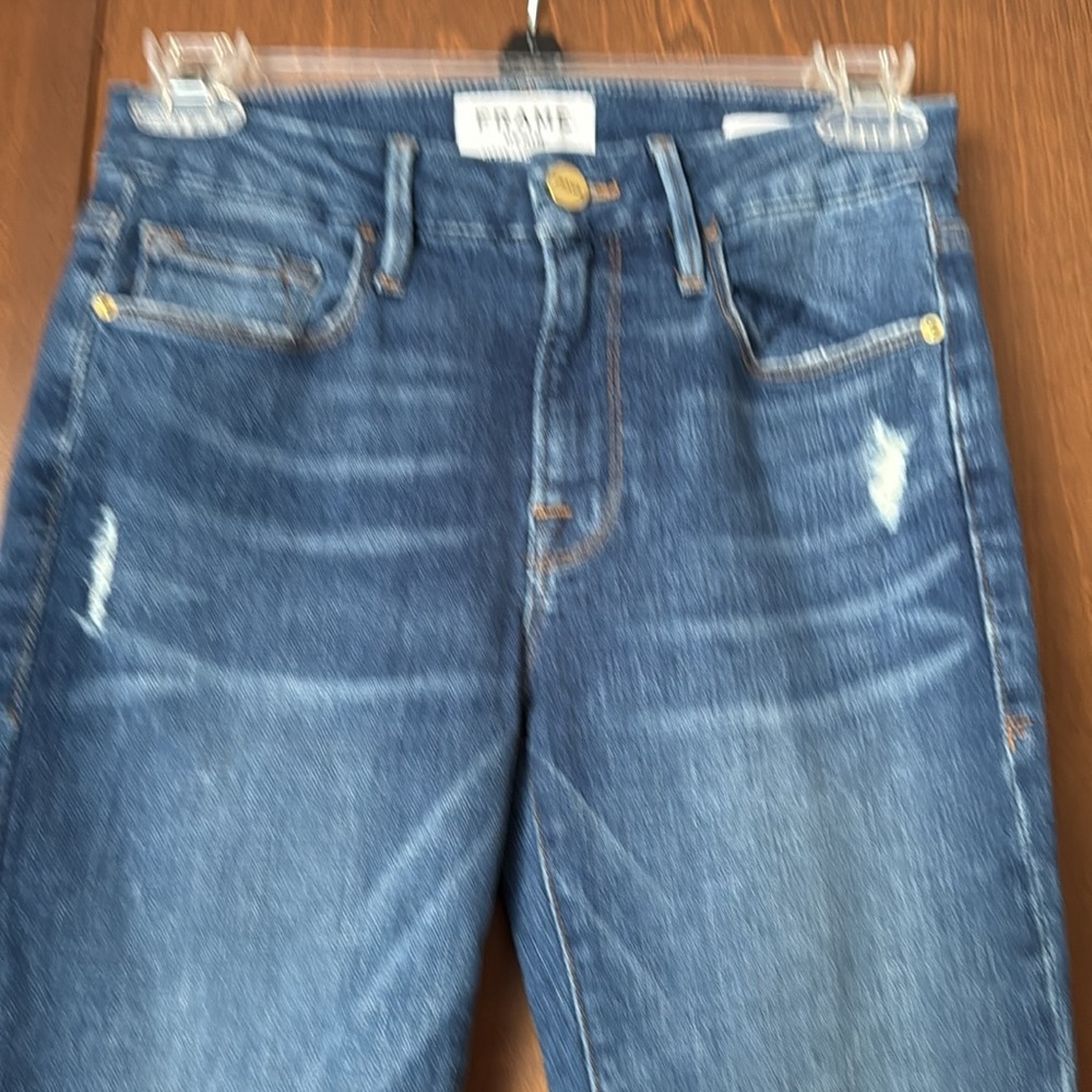 Frame Denim Le Crop Mini Boot Blue Distressed Jeans EUC  Sz 24 - Picture 3 of 7